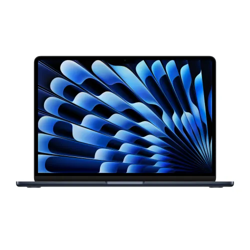 MacBook Air 13-inch with M3 chip in Midnight color, showcasing its slim and elegant design.